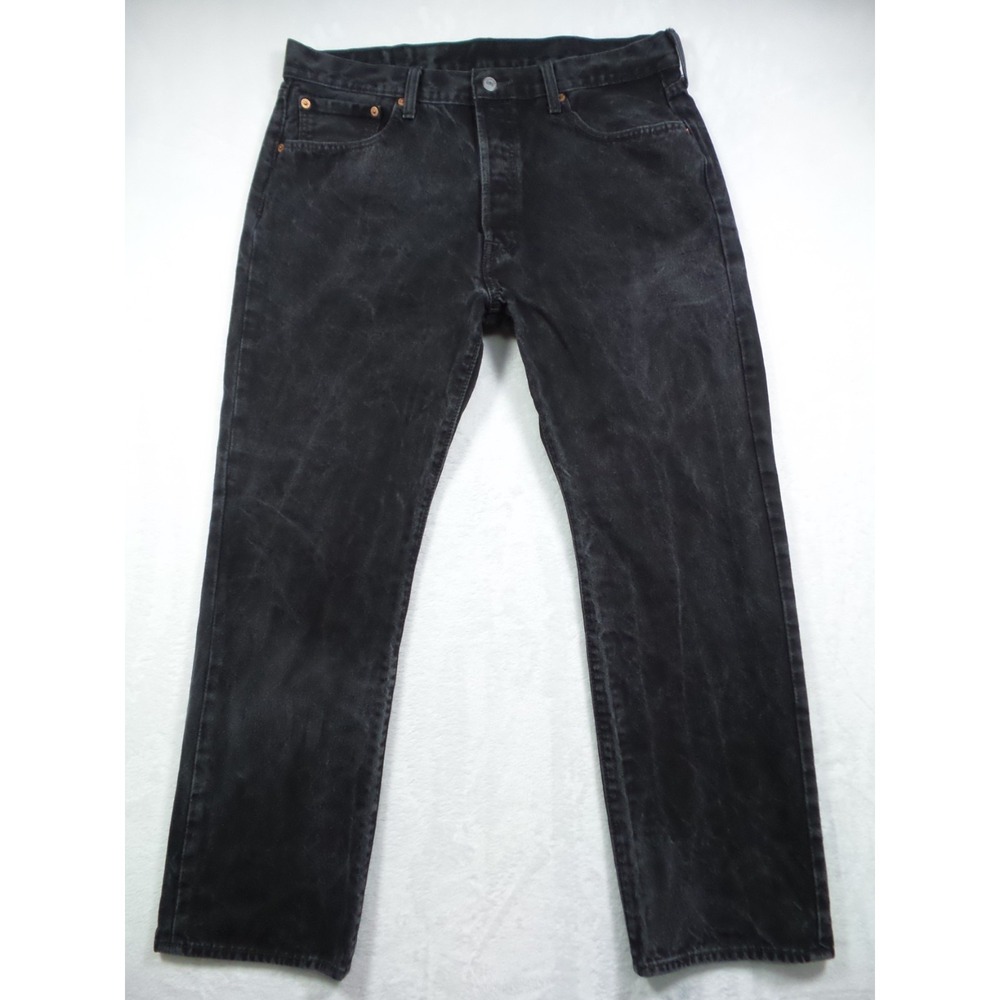 Levis 501 Jeans Mens Size 36x29 Washed Black Classic Button Fly Straight Faded